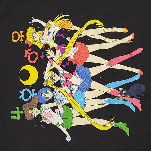 Y2K Sailor Moon Group Symbols Naoko Takeuchi T-Shirt Black Size Small Anime - Picture 2 of 11